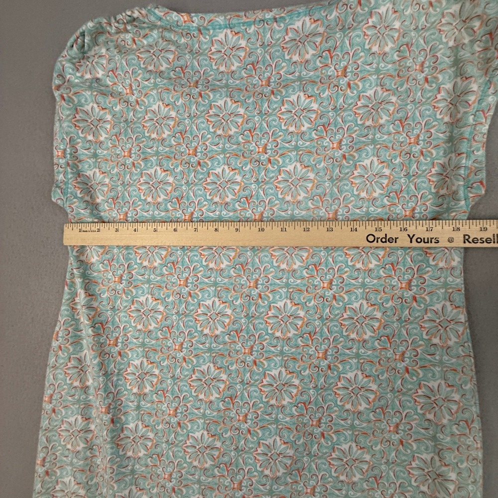 T by Talbots Dress Women's Large Petite Cap Sleeve Jersey Medallion Scroll Teal - Picture 8 of 10